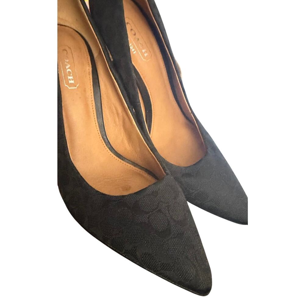 Coach Black Pointed Toe Heels Size 5.5 B Logo Fabric Kitten Heel Women Flaw - Picture 6 of 10